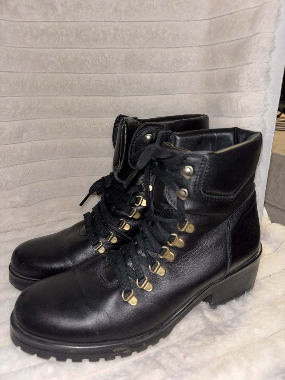 Steve Madden Galway Black Leather Boots 10 Lug SoleChunky Biker Goth Combat Moto